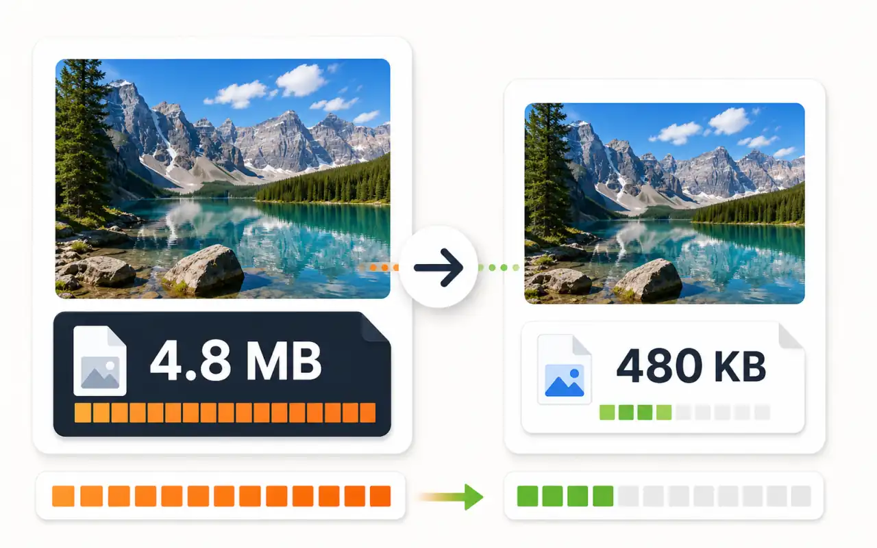 Image compression showing before and after file size reduction