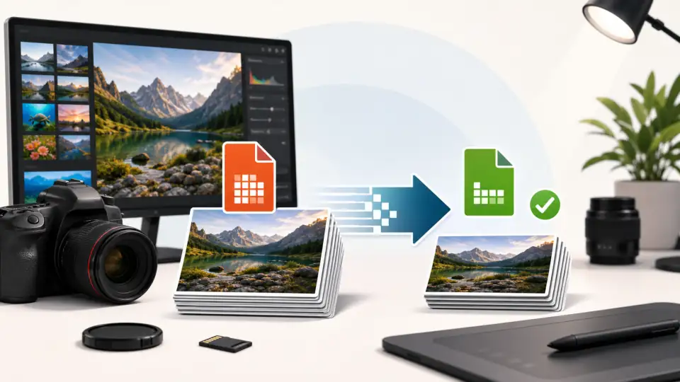 Photographer compressing image files for portfolio delivery