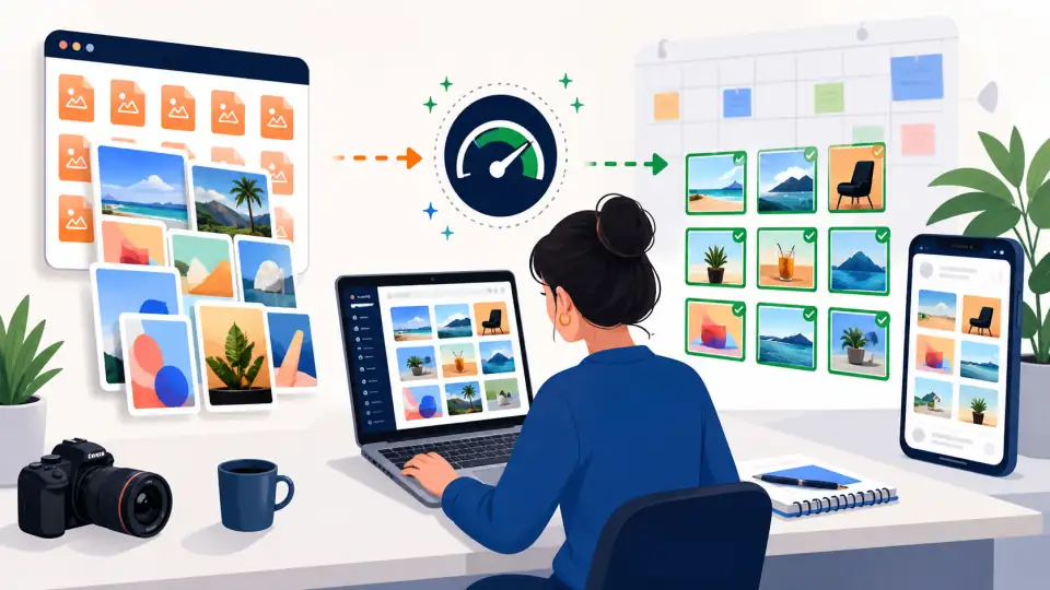 Social media manager batch optimizing post images for upload