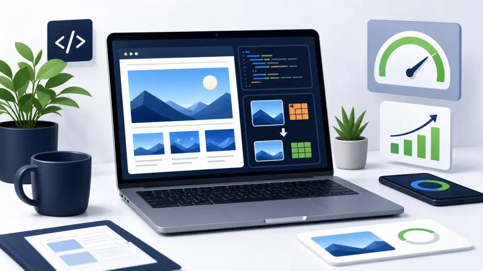 Web developer workspace optimizing images for faster websites