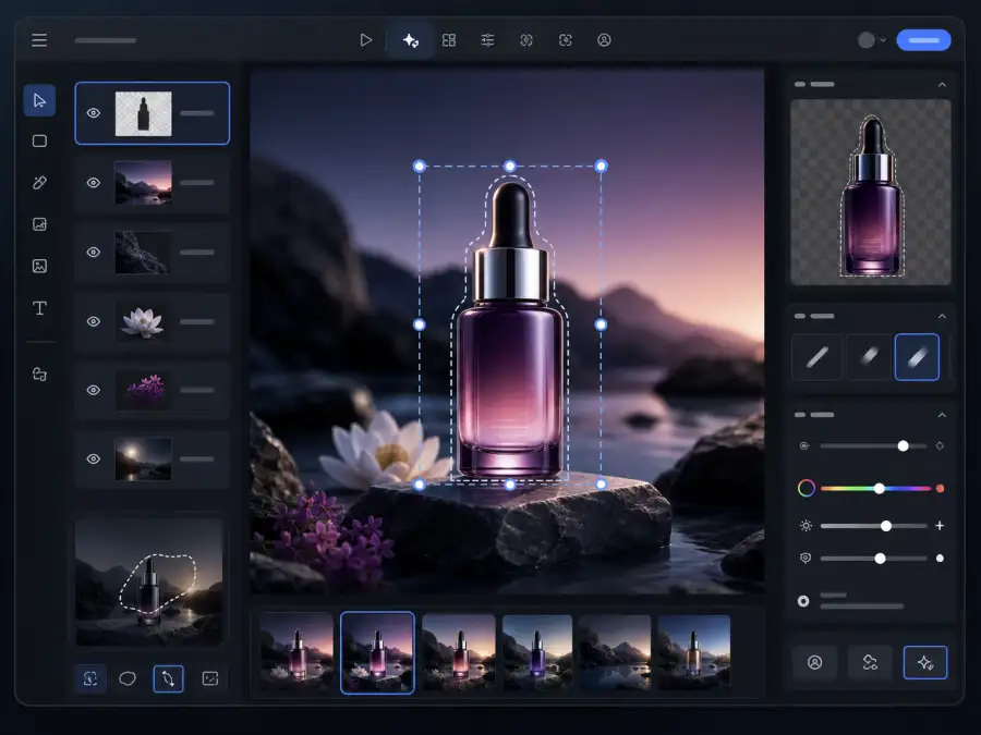 Seedream 5.0 Proによるレイヤー単位の部分修正。影や光の反射を維持したまま画像加工を行う様子