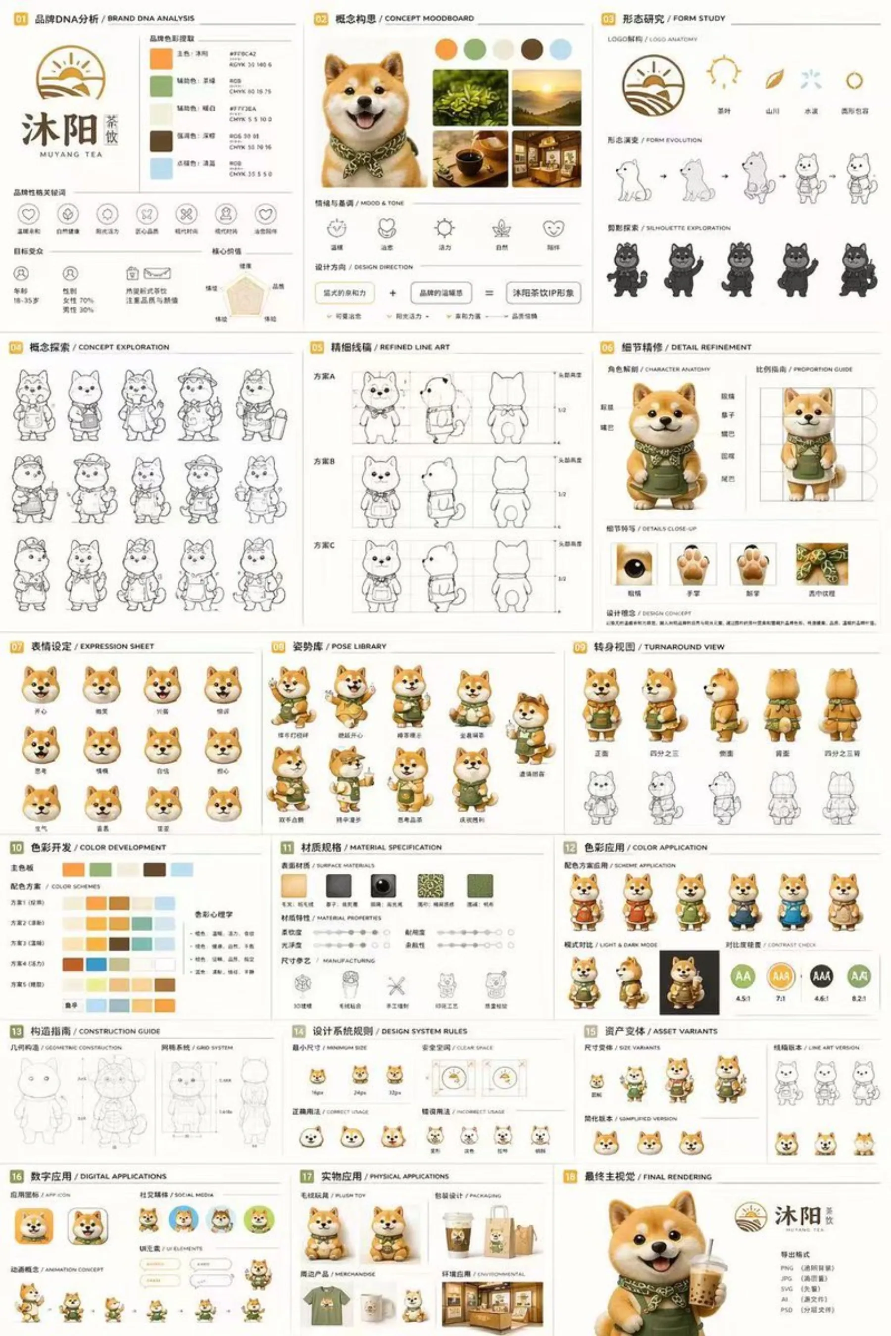 18-Panel Mascot Brand Identity Document example output