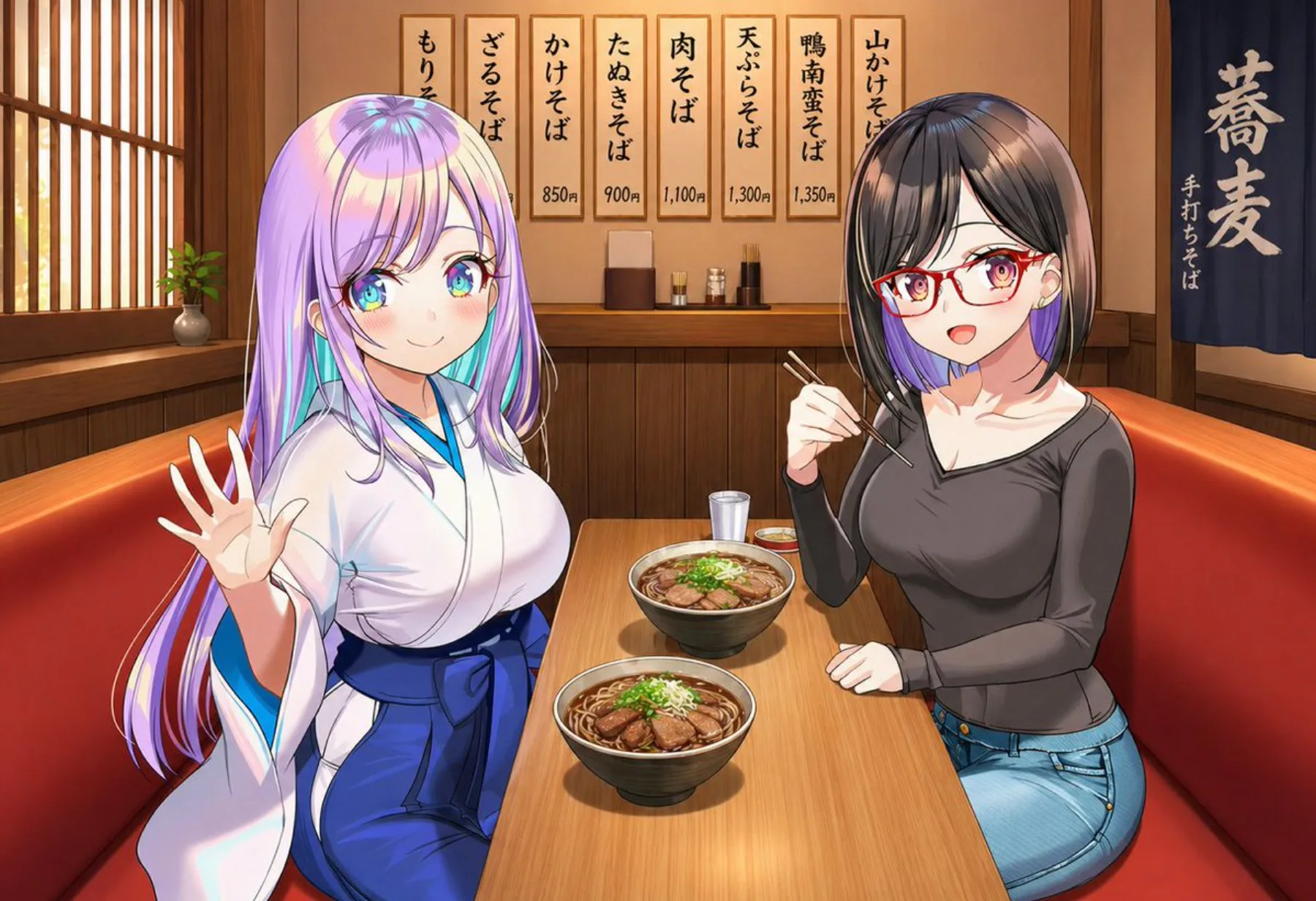 Anime Friends Eating Soba example output