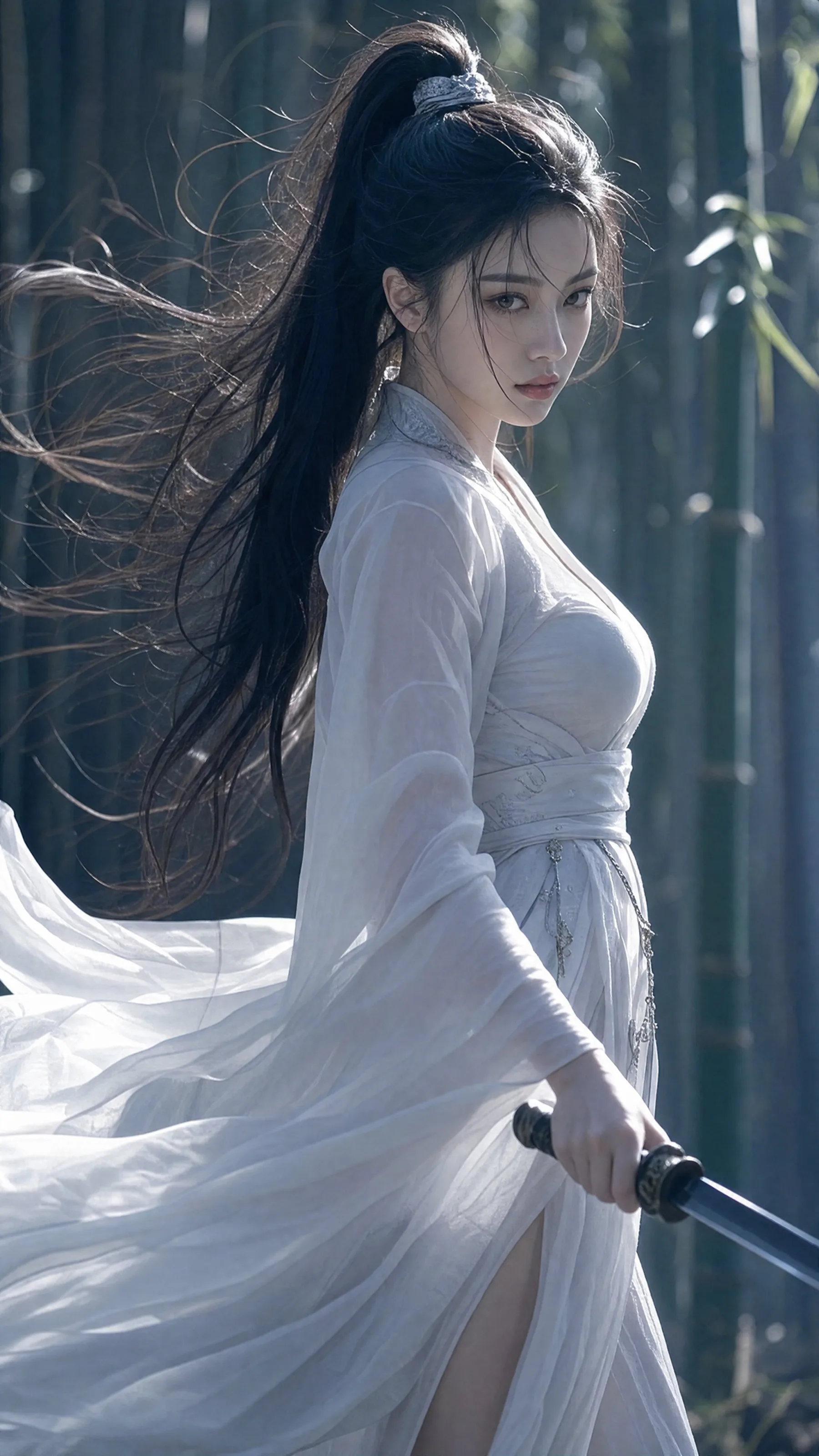 Bamboo Forest Wuxia Swordwoman Portrait generated image variant 2