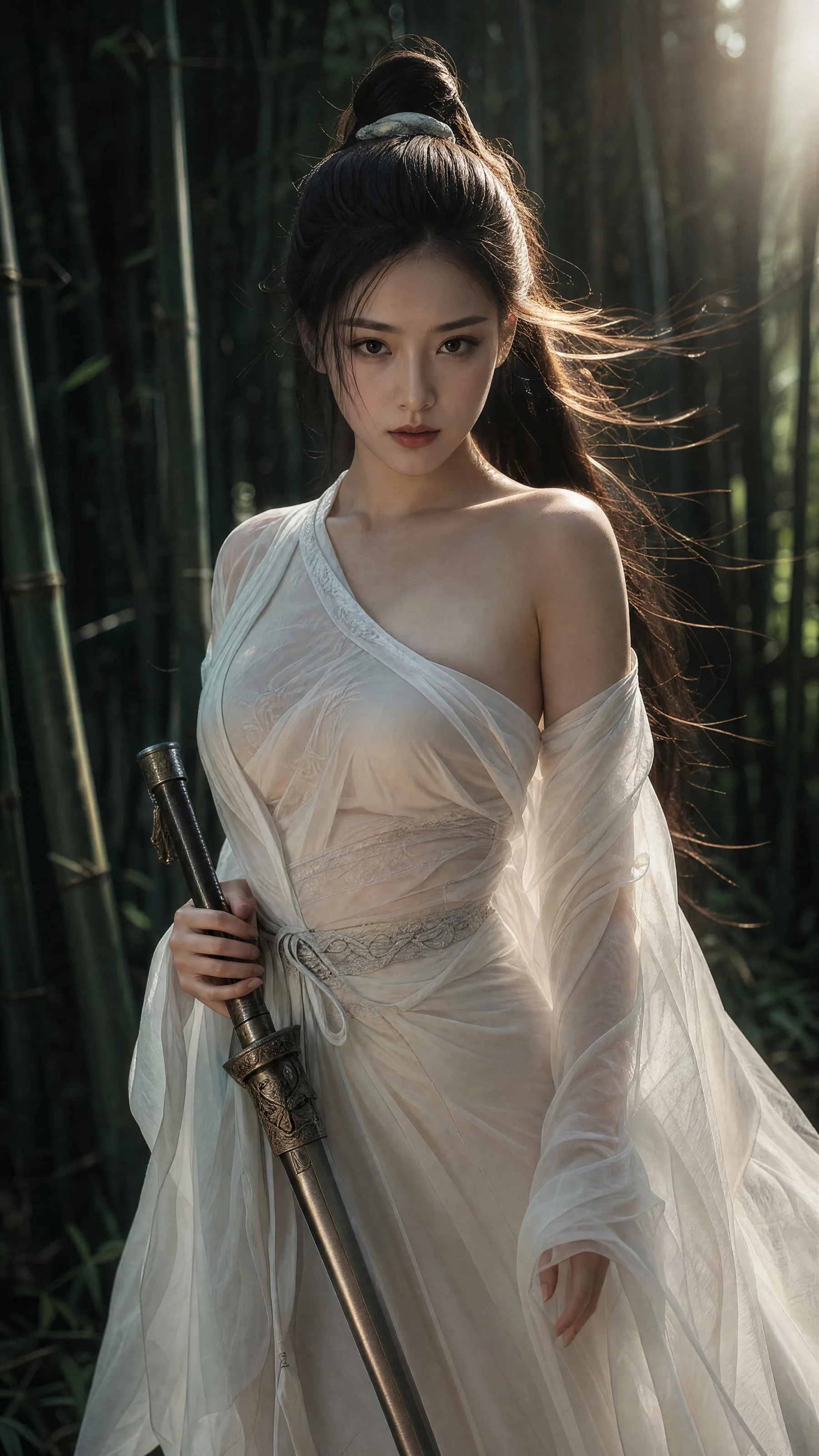 Bamboo Forest Wuxia Swordwoman Portrait generated image variant 3