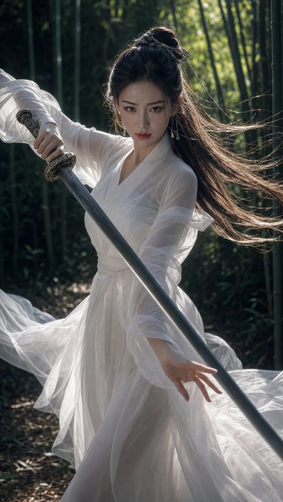 Bamboo Forest Wuxia Swordwoman Portrait generated image variant 4