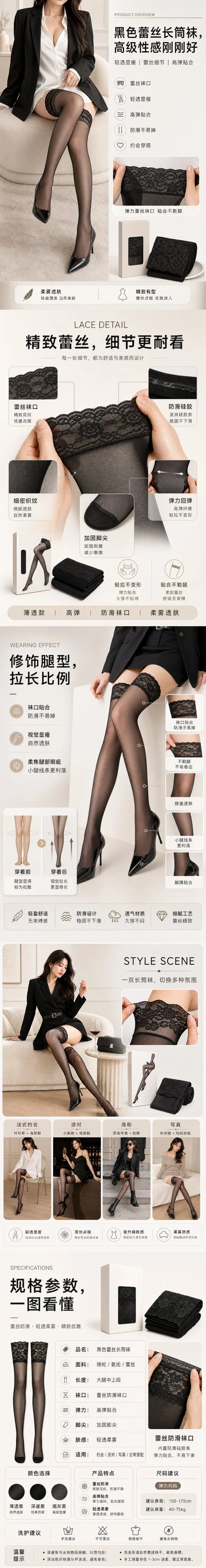 Black Lace Stockings Ecommerce Detail Page generated image example