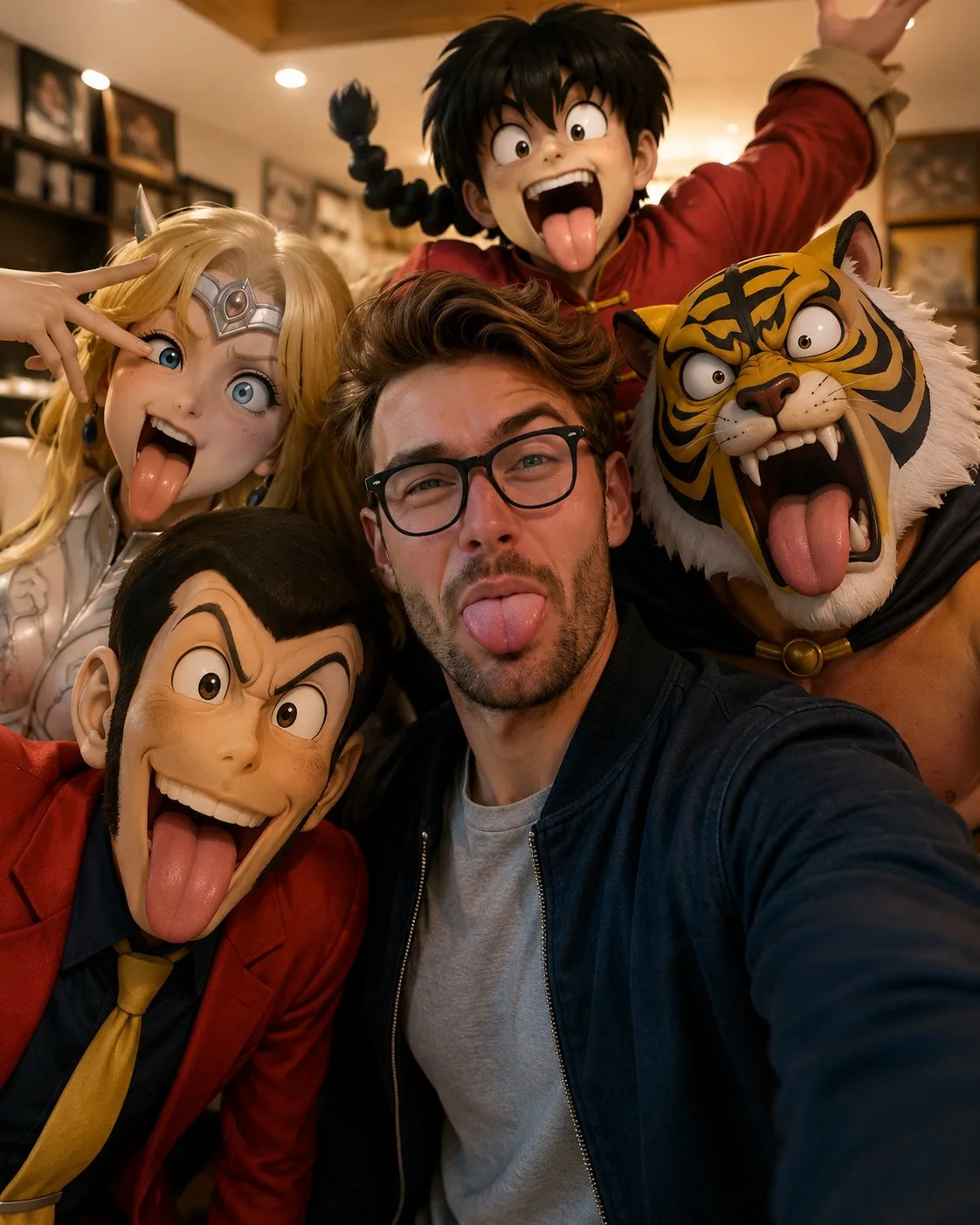 Cartoon Character Group Selfie generated image example