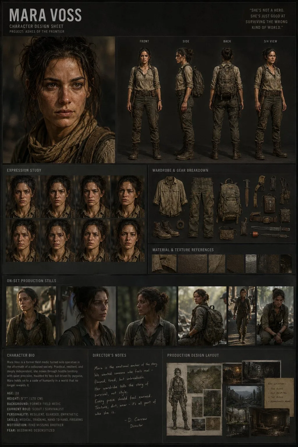 Cinematic Female Character Design Sheet generated image example