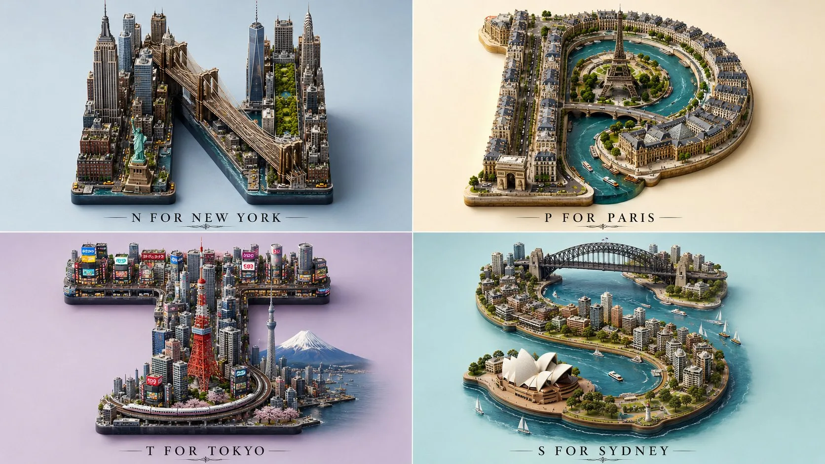 City glyph miniature landmark grid generated image example