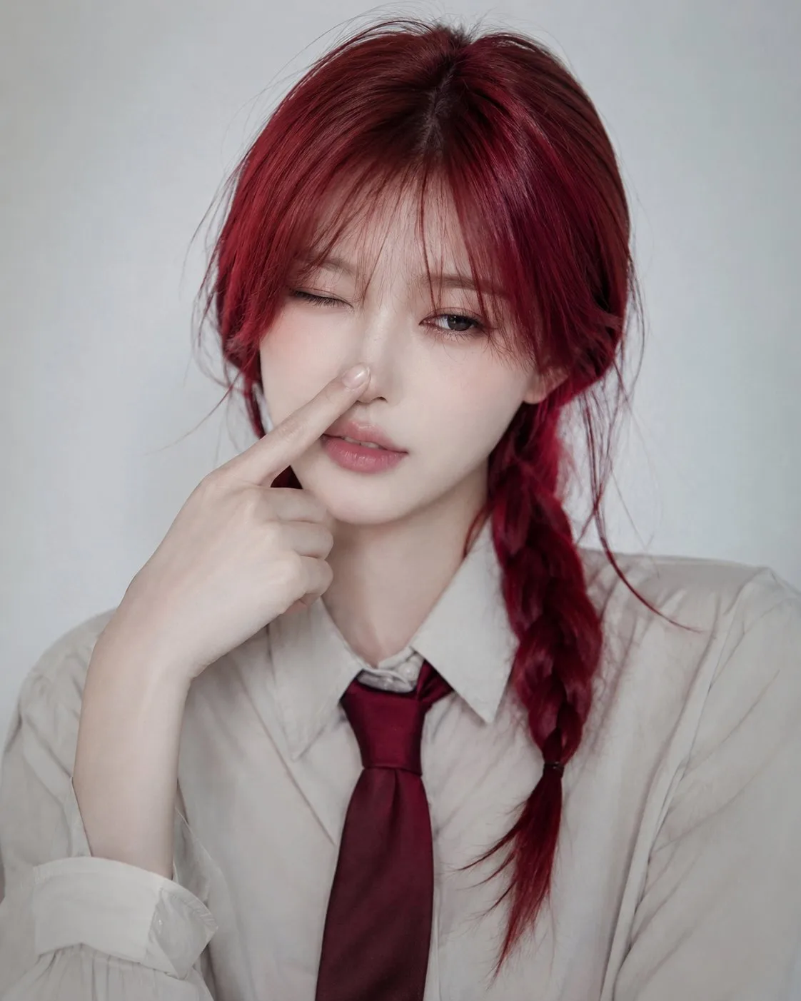 Crimson Braid Office Fashion Portrait generated image example
