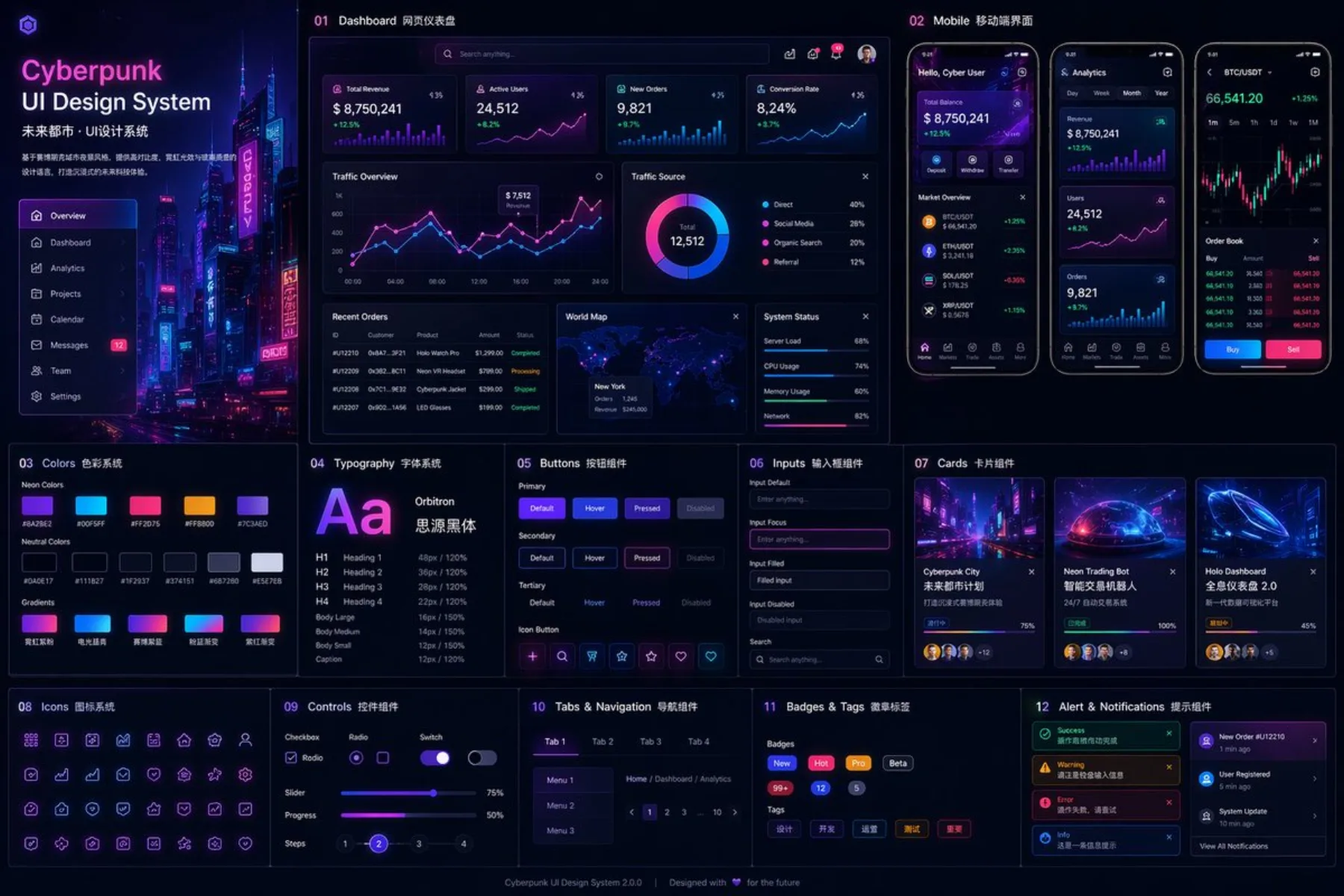 Cyberpunk Neon UI Design System example output