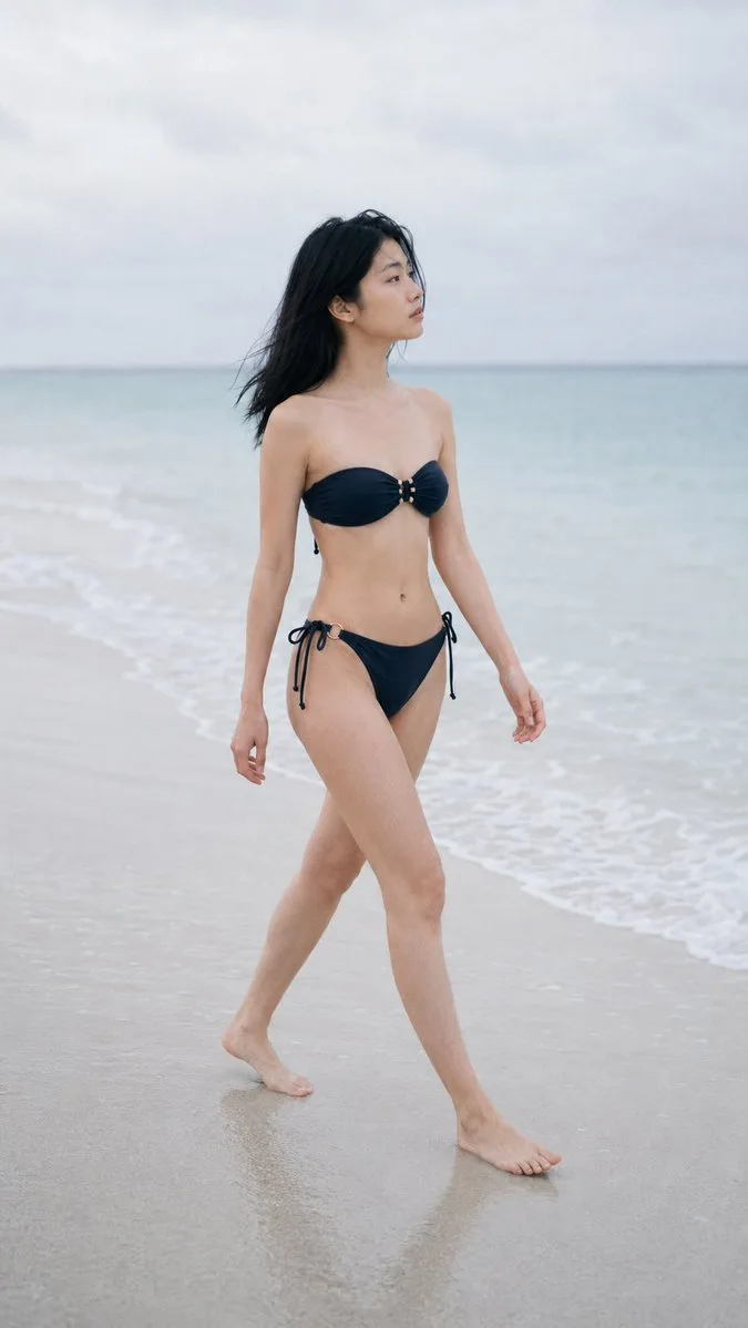 Early Morning Swimwear Magazine Spread generated image example 1