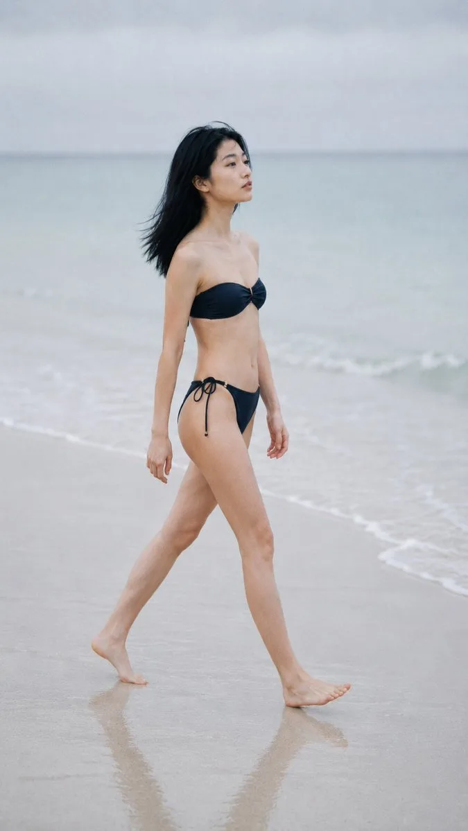 Early Morning Swimwear Magazine Spread generated image example 4