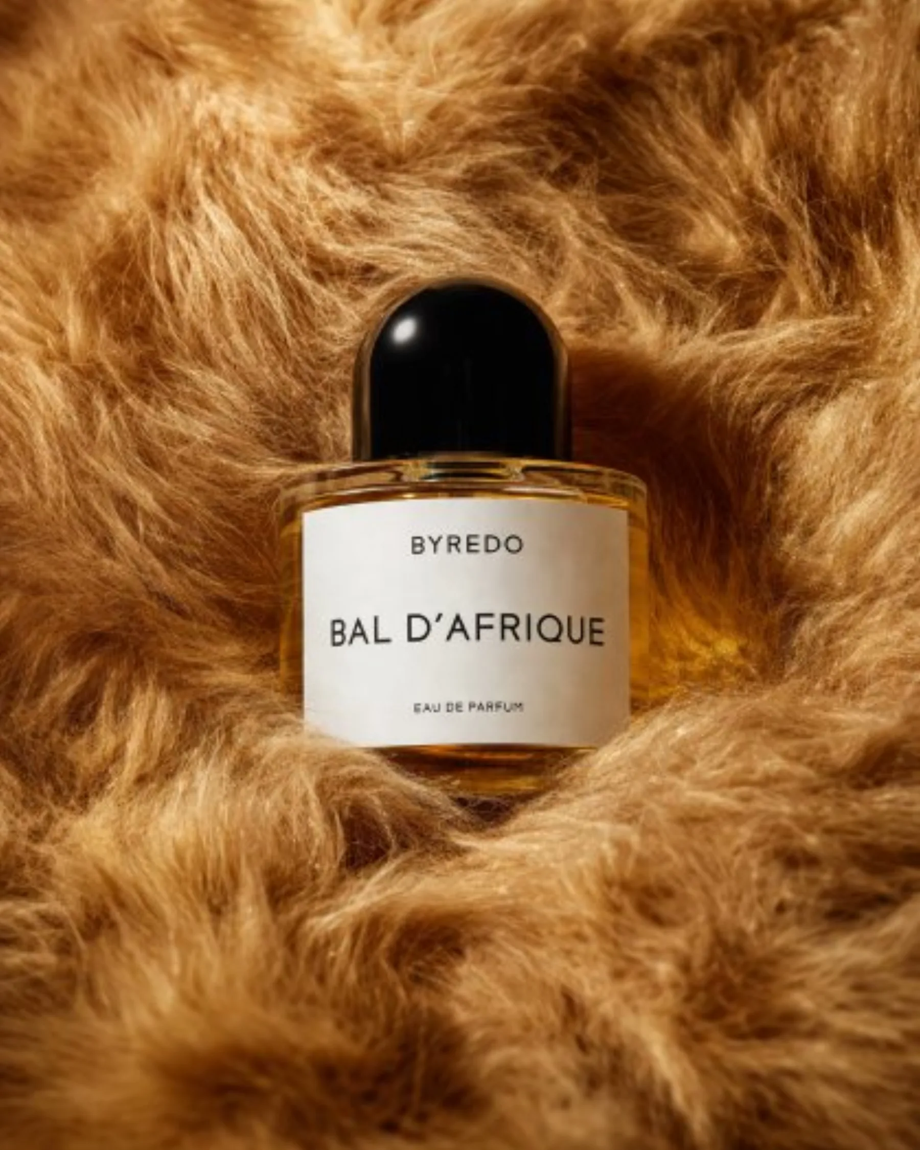 Editorial Perfume Bottle in Golden Fur example output