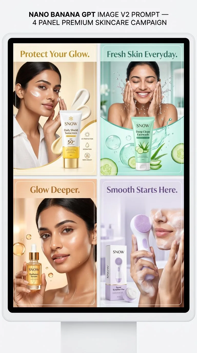 Four Panel Indian Skincare Campaign generated image example