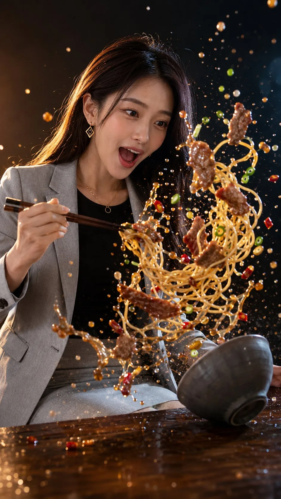 Frozen Beef Noodle Splash Food Portrait generated image example