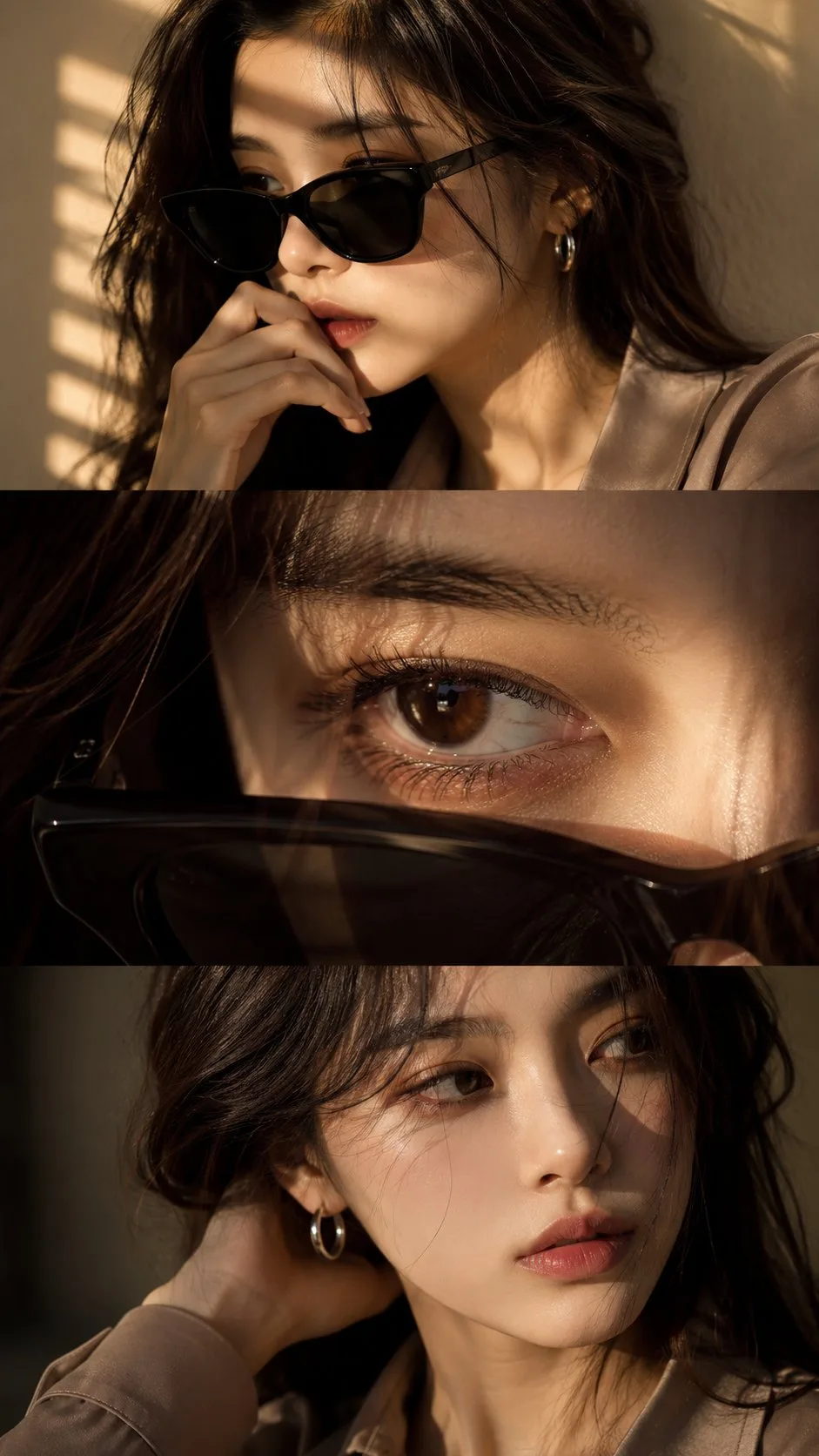 Golden Blinds Fashion Triptych Portrait generated image example