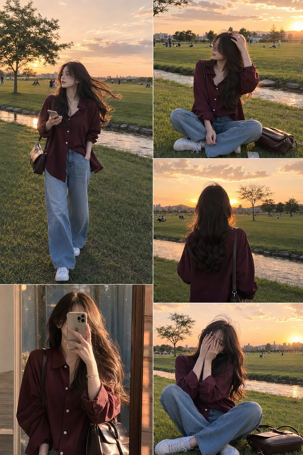Golden Hour Park Fashion Collage generated image example