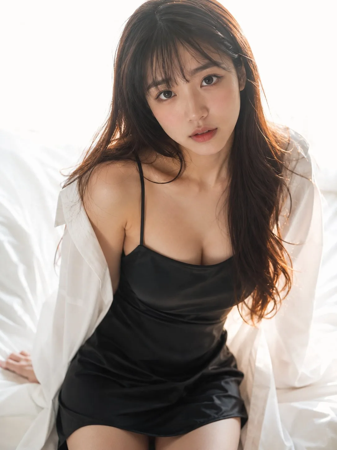 High-Key Bedside Satin Slip Portrait generated image variant 2