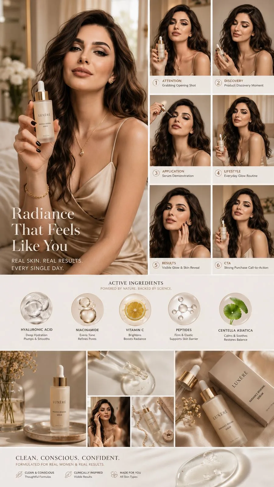 Luxury skincare UGC campaign mood board generated image example