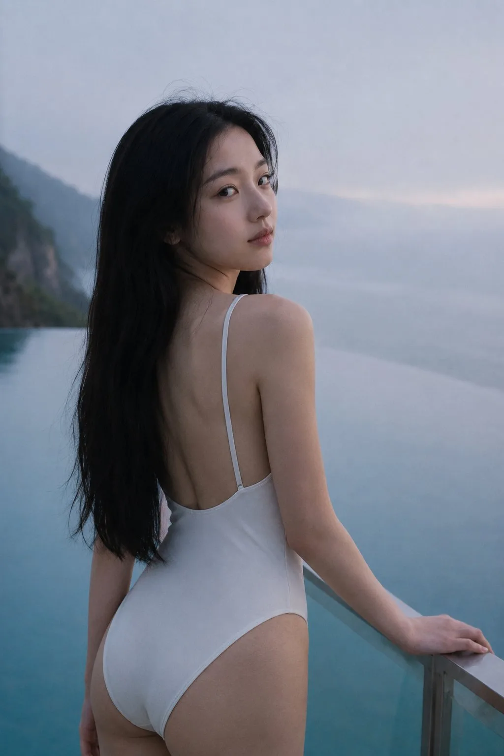 Misty Dawn Infinity Pool Fashion Editorial generated image variant 3