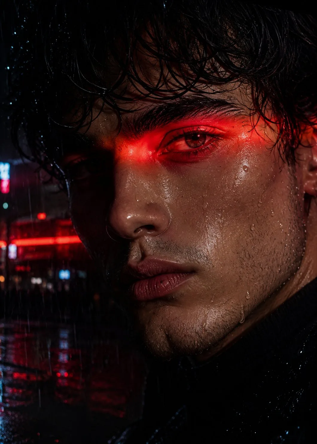 Neo Noir Extreme Close Up Portrait generated image example