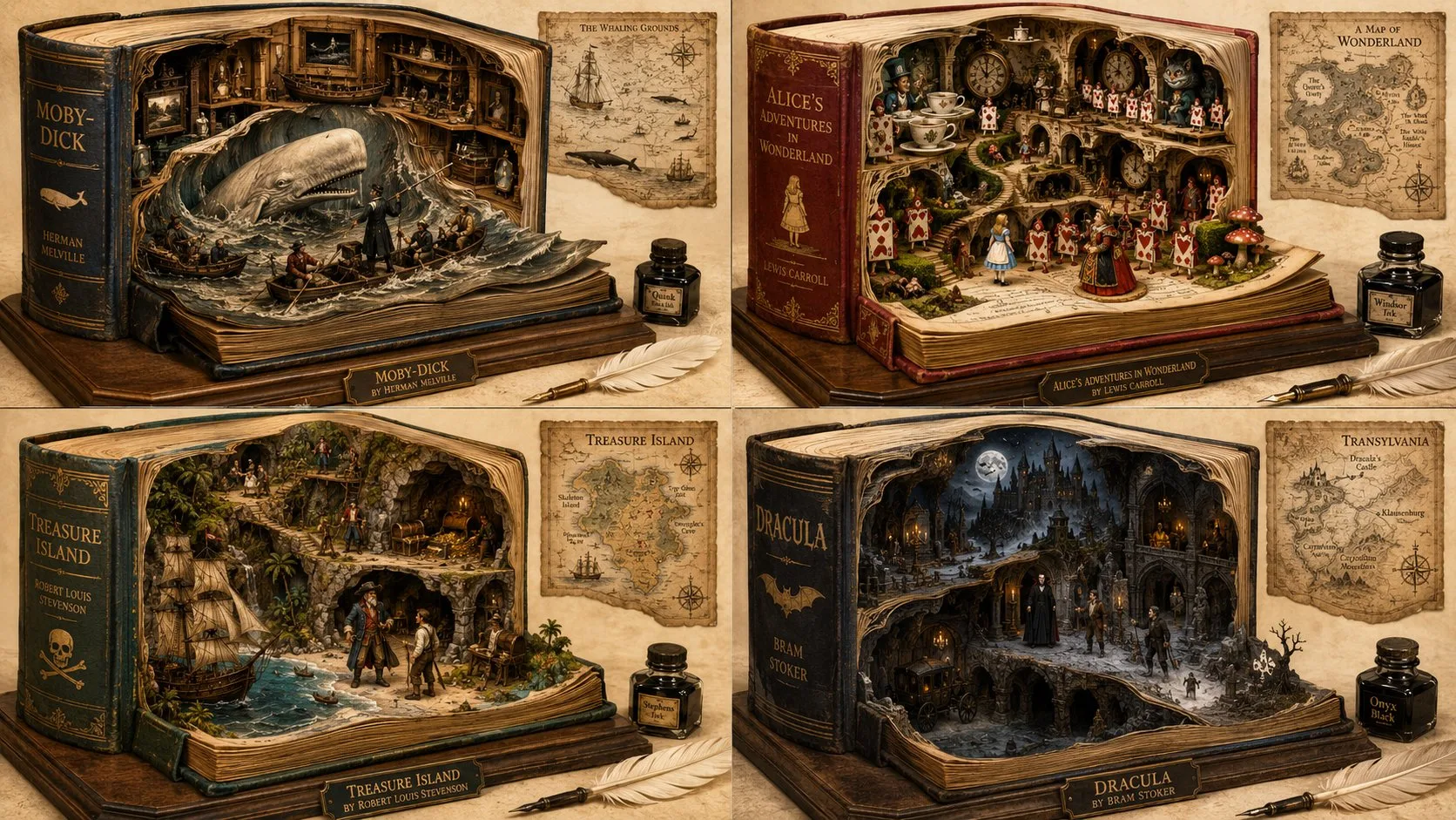 Open Book Fantasy Diorama Grid generated image example