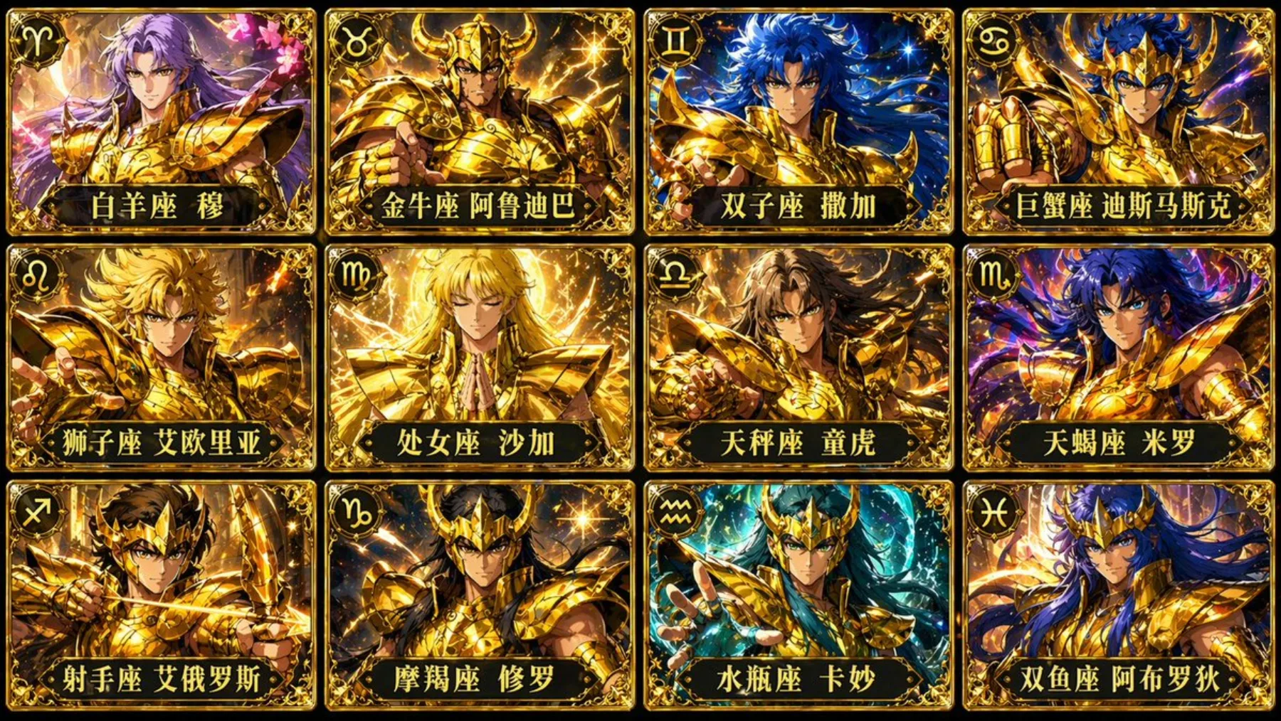 Saint Seiya Gold Saints Card Grid example output