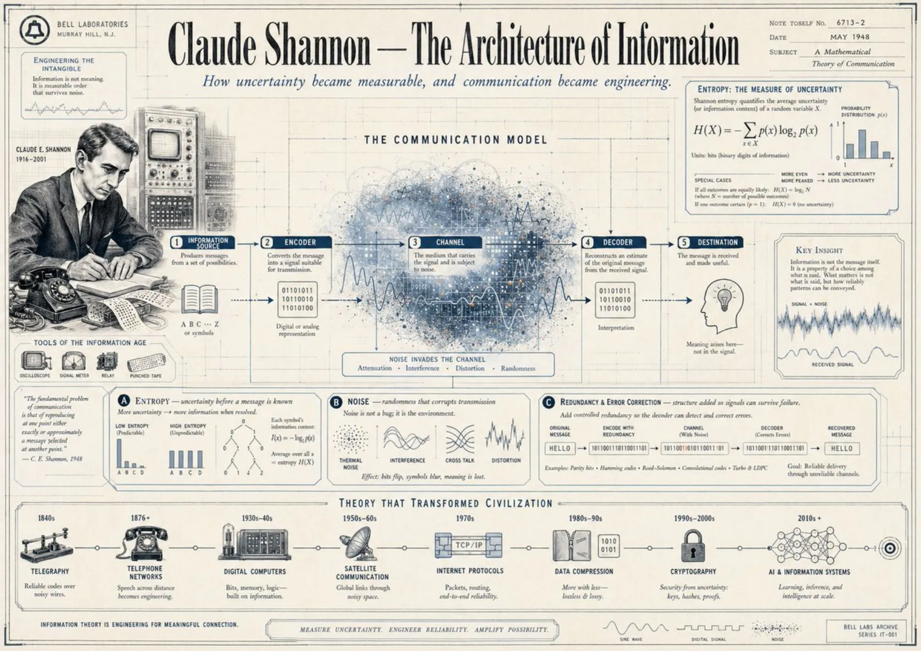 Vintage Claude Shannon Infographic Poster example output