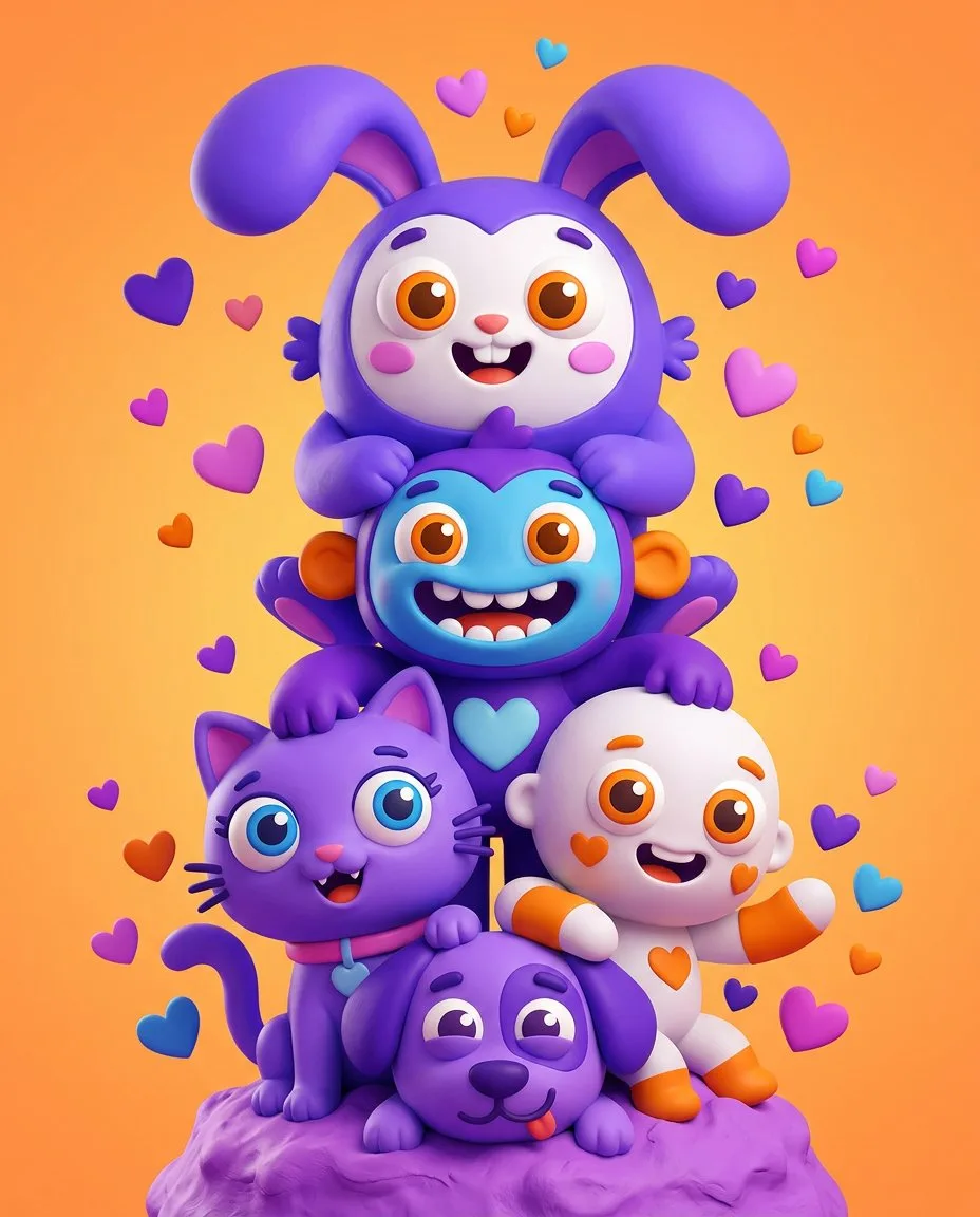 Comic / Storyboard - Vibrant 3D Cartoon Characters Stack generated image example