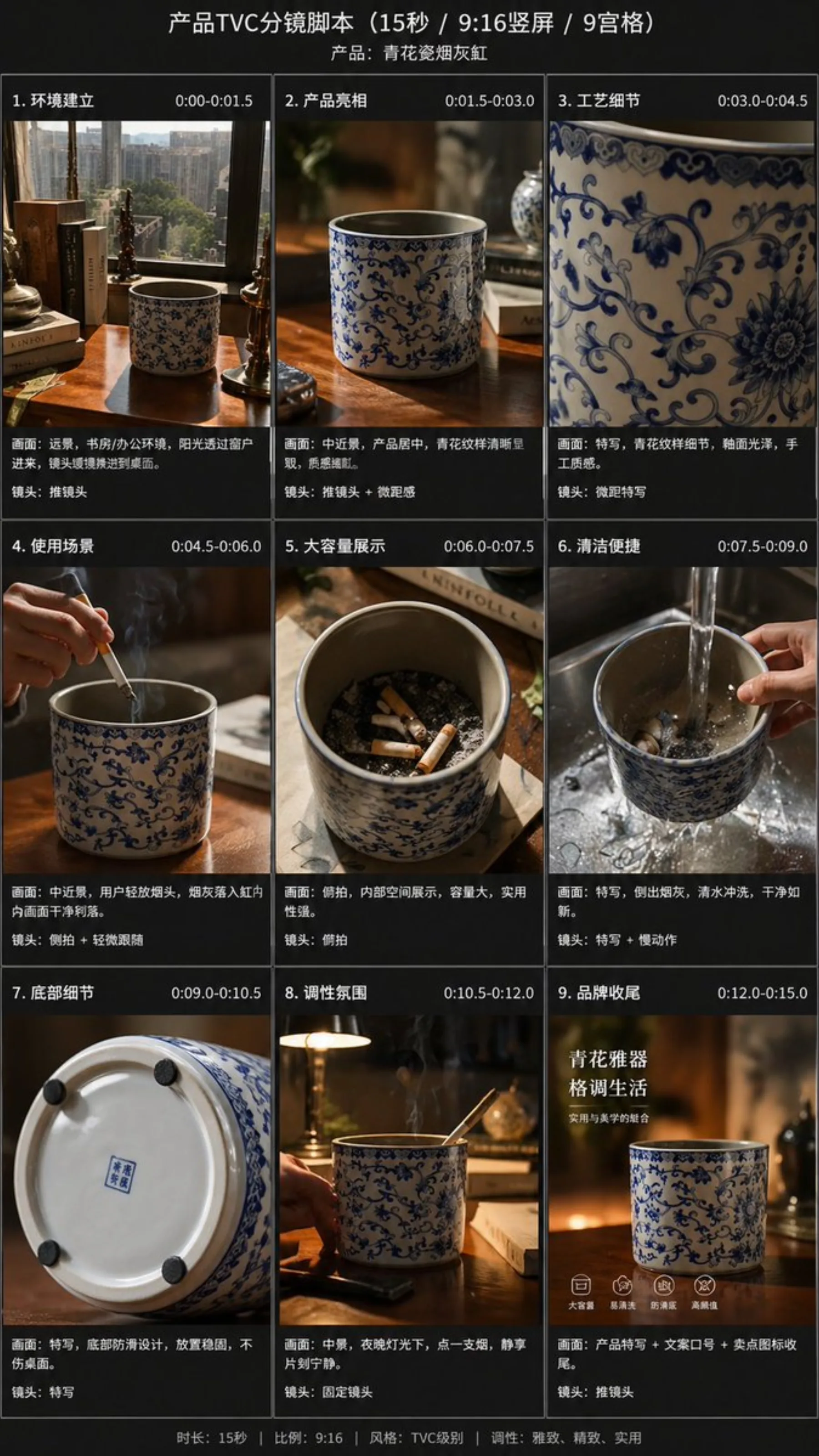 E-commerce Main Image - 9-Panel Product TVC Storyboard example output