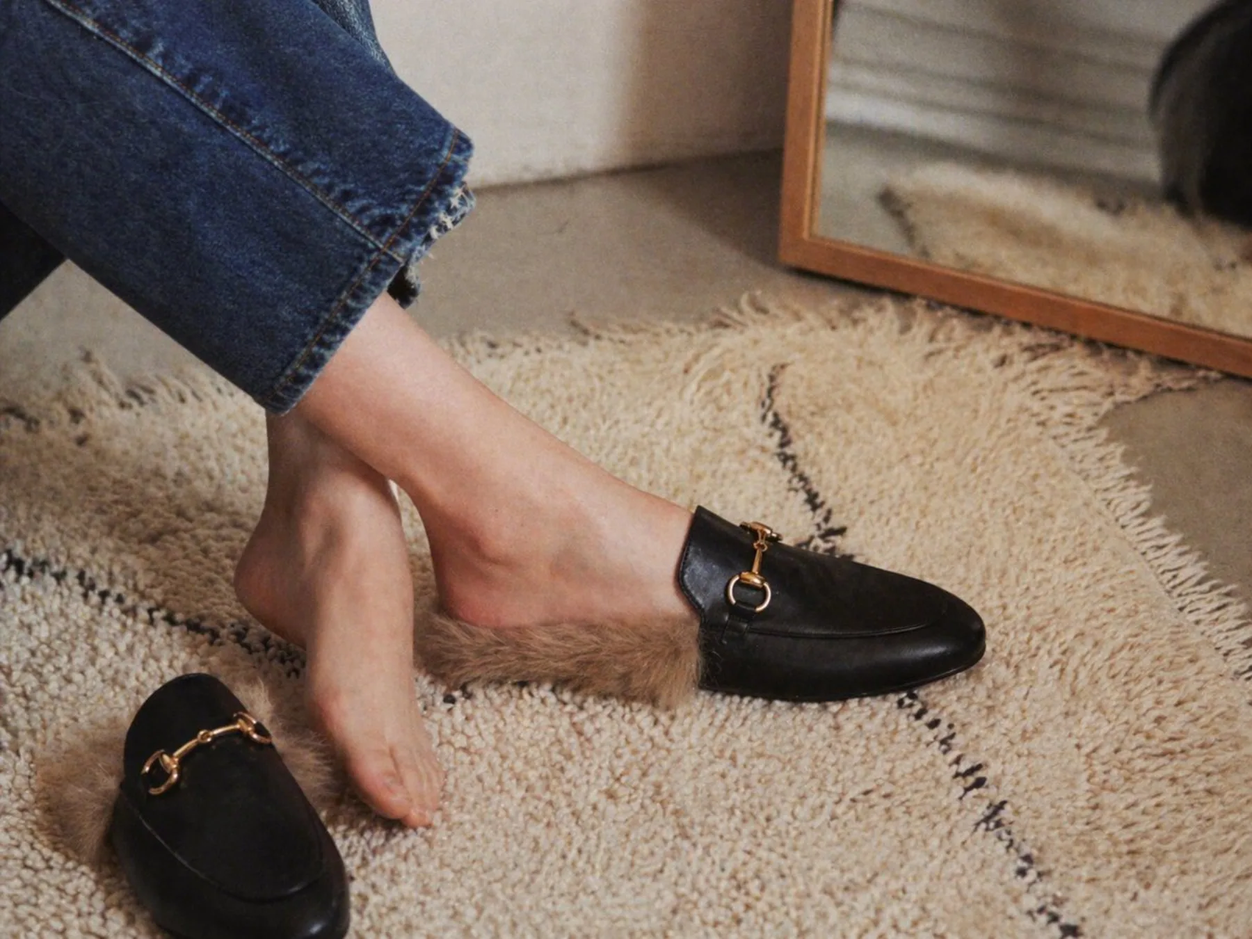E-commerce Main Image - Luxury Fur-Lined Loafer Lifestyle Photo example output