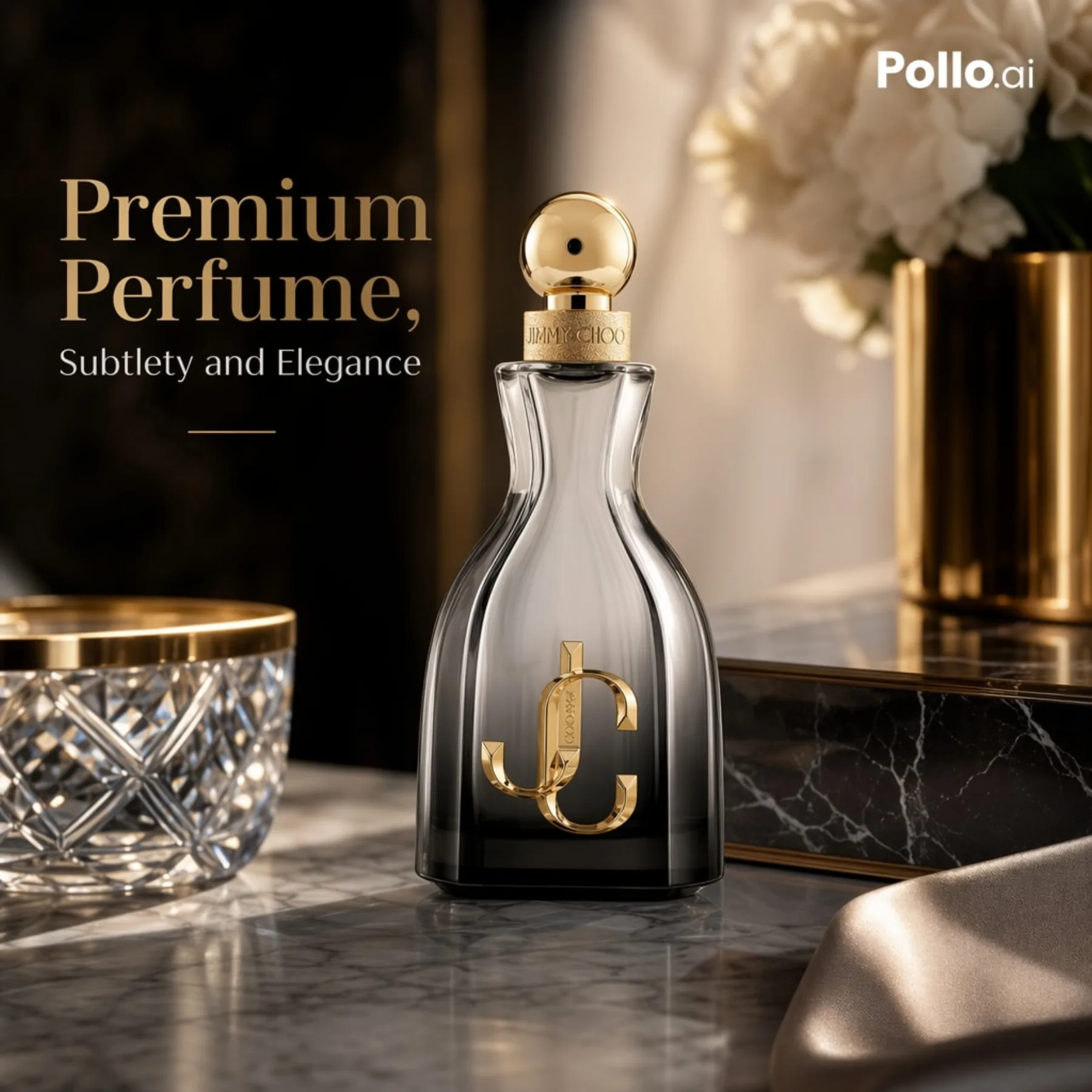 E-commerce Main Image - Luxury Perfume Ad on Marble Vanity example output