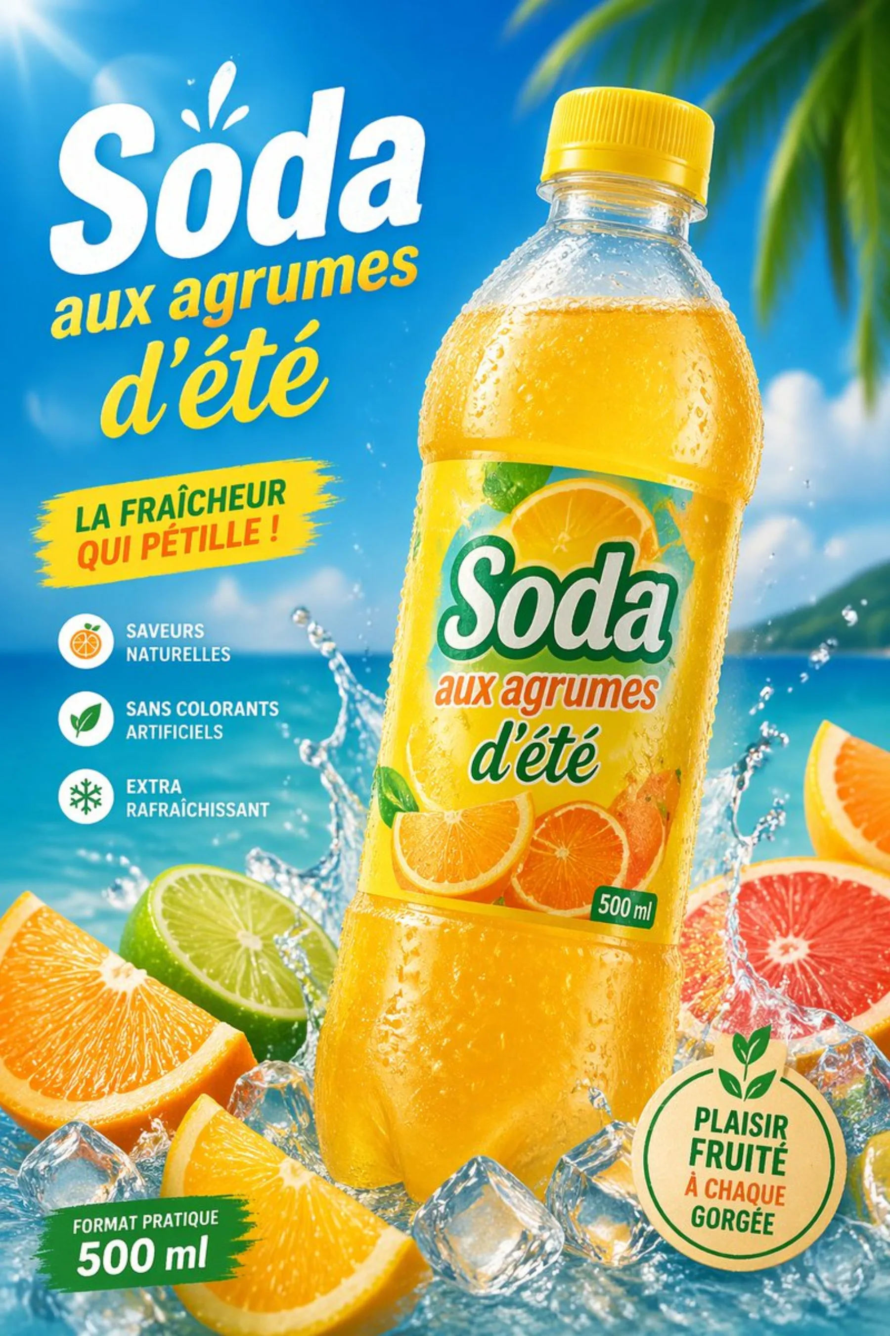 E-commerce Main Image - Tropical Citrus Soda Ad Poster example output