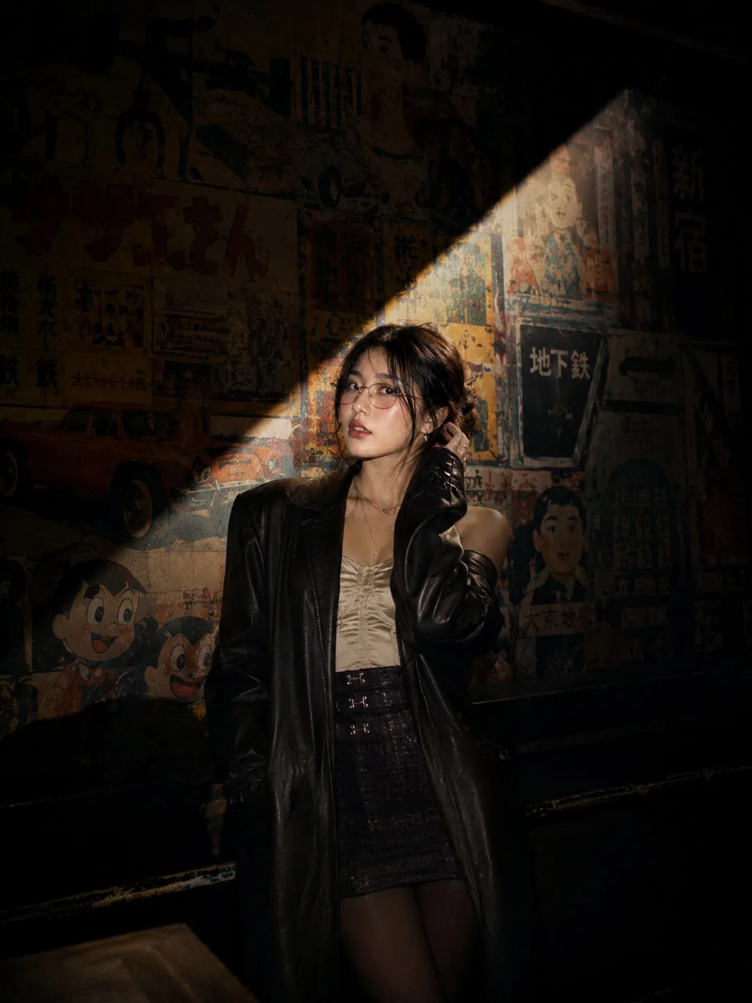 Japanese escalator neo noir fashion portrait generated image example