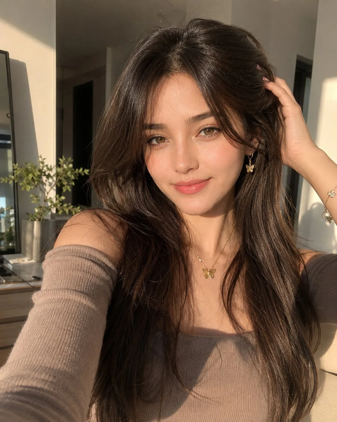 Sunlit Taupe Beauty Selfie Portrait generated image example