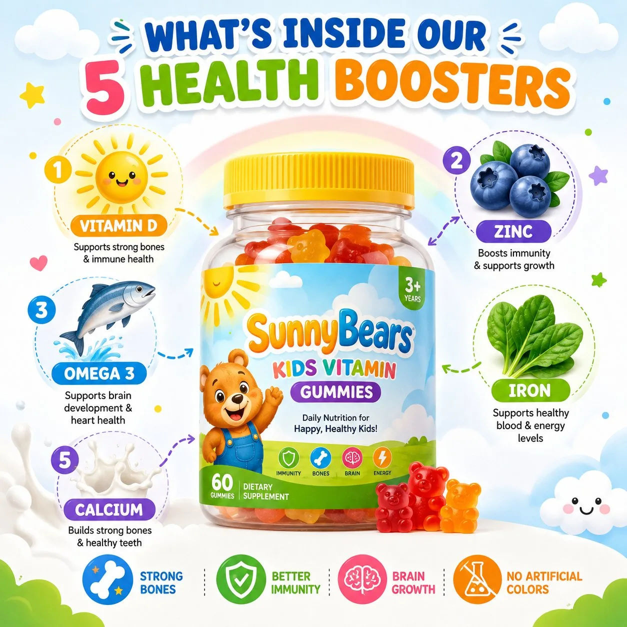 No Artificial Colors Cute Kids Health Product Poster generated image example