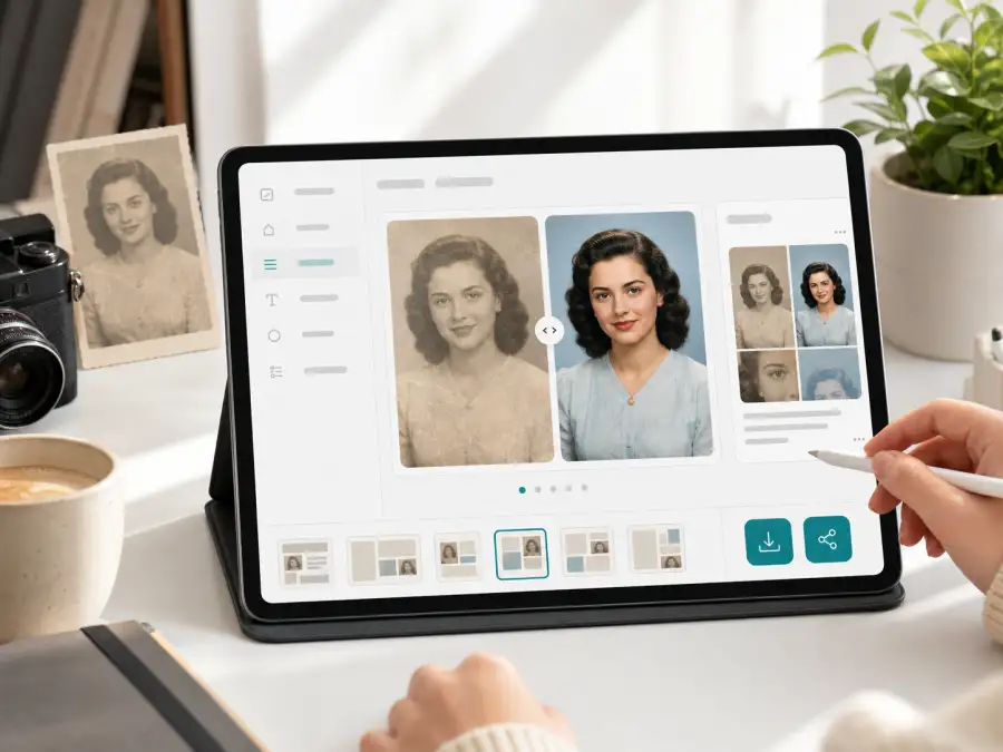 Content creator sharing restored vintage photos on social media