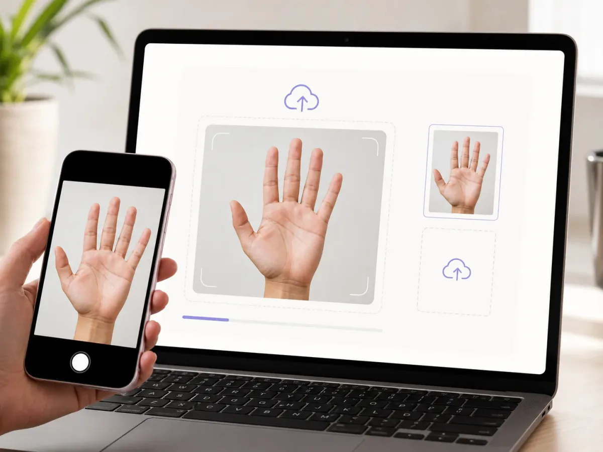 Upload palm photo interface for AI Palm Reader